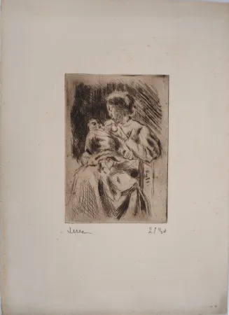 Droge Naald Luce - Maximilien LUCE -  La Maternité : une mère et son nouveau-né La Maternité : une mère et son nouveau-né Vers 1890 - Gravure originale signée