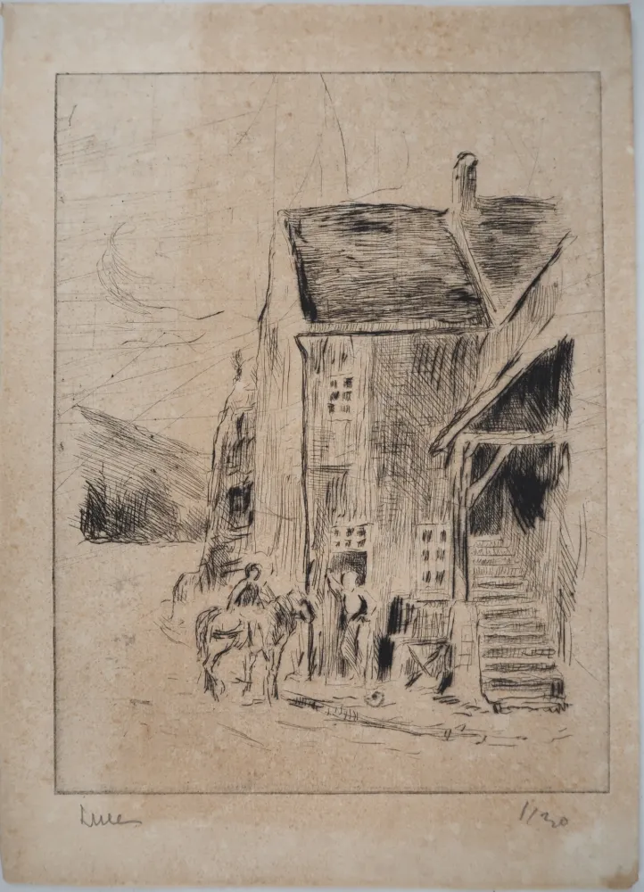 Droge Naald Luce - Maximilien LUCE - Maison de campagne Vers 1900 - Gravure originale- signée