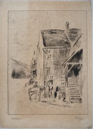 Droge Naald Luce - Maximilien LUCE - Maison de campagne Vers 1900 - Gravure originale- signée