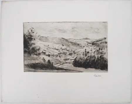 Droge Naald Luce - Maximilien LUCE - Paysage d'un village de Yonne Vers 1900 - Gravure originale signée
