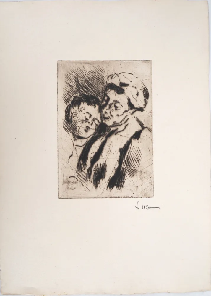 Droge Naald Luce - Maximilien LUCE - Tendresse entre la grand-mère et l'enfant - Gravure originale signée