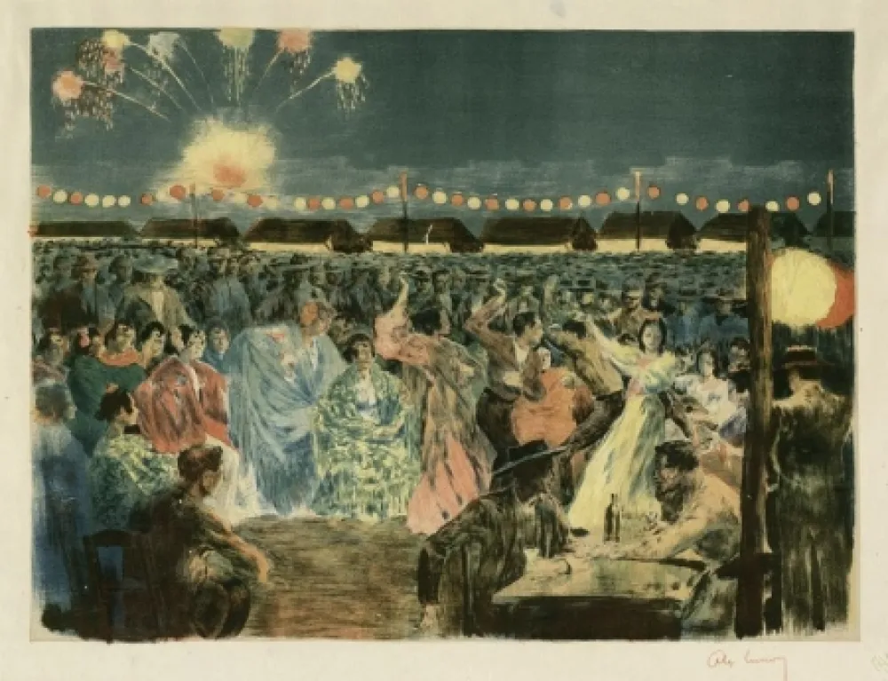 Lithografie Lunois - Fête de nuit sur les bords du Guadalquivir