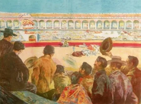 Lithografie Lunois - La Corrida:  L'enlèvement du taureau (Taking Away the Bull)