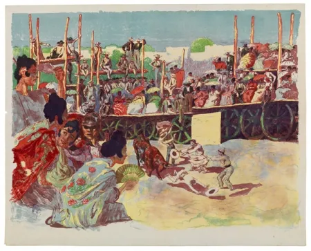 Lithografie Lunois - La Corrida:  Une corrida à la campagne (A Country Bullfight)