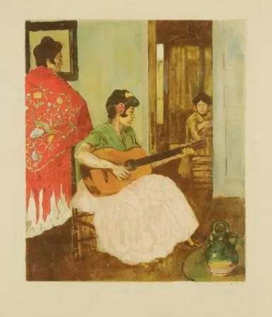 Lithografie Lunois - La guitariste / La guitarera