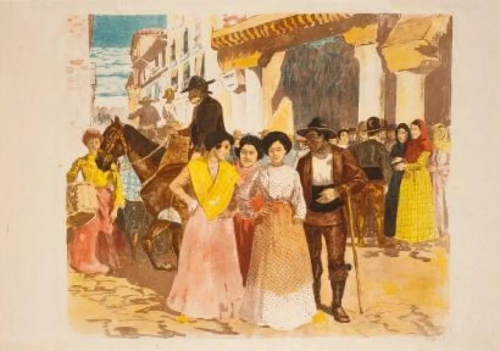 Lithografie Lunois - Une rue à Burgos