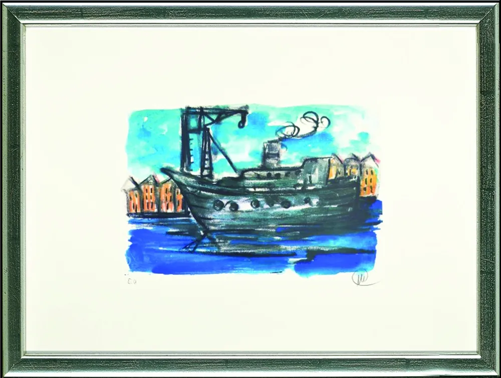Lithografie Lüpertz - Schiff im Hafen