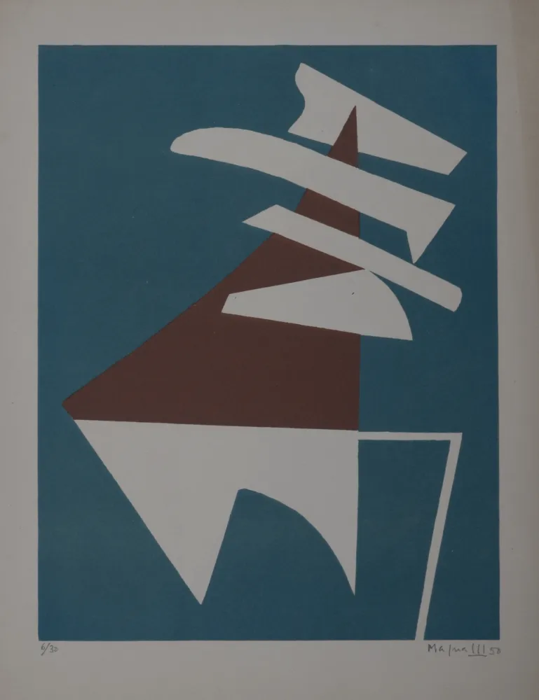 Zeefdruk Magnelli - Composition sur fond bleu, 1950 - Hand-signed