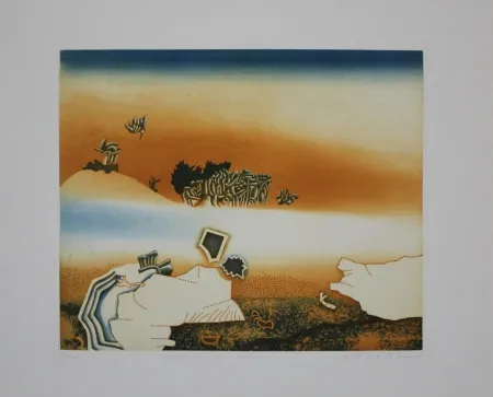 Ets En Aquatint Maibaum - Nachdenken über Oasen II