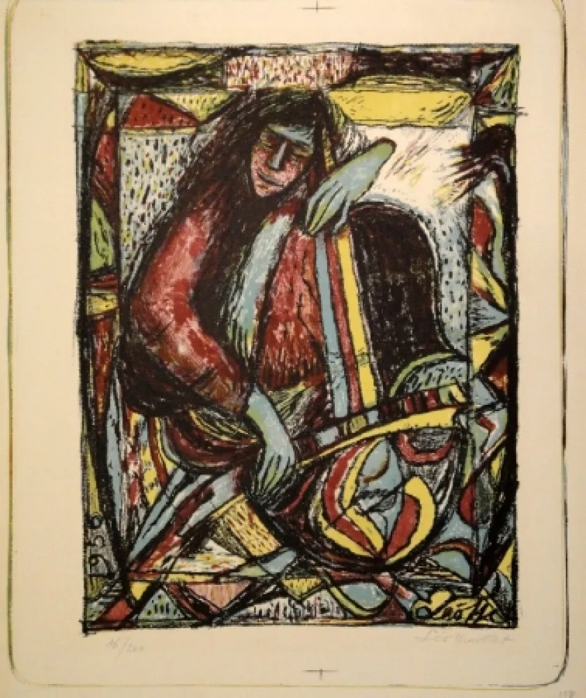 Lithografie Maillet - Violoncellist