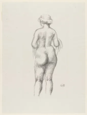 Lithografie Maillol - Femme nue de dos tenant une echarpe 