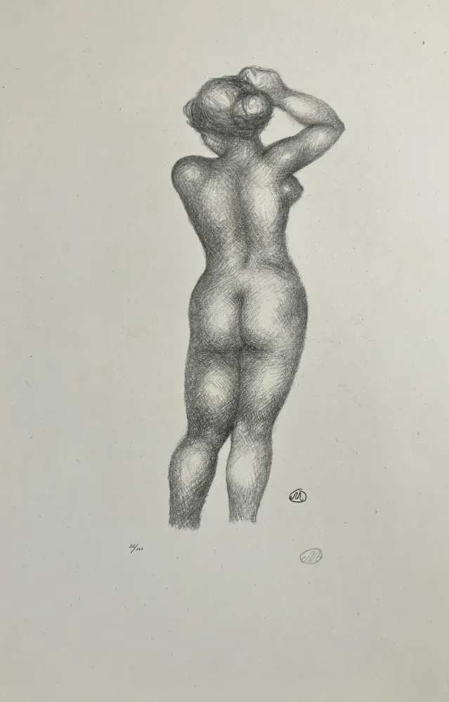 Lithografie Maillol - Nu de dos, bras levé. 1925.