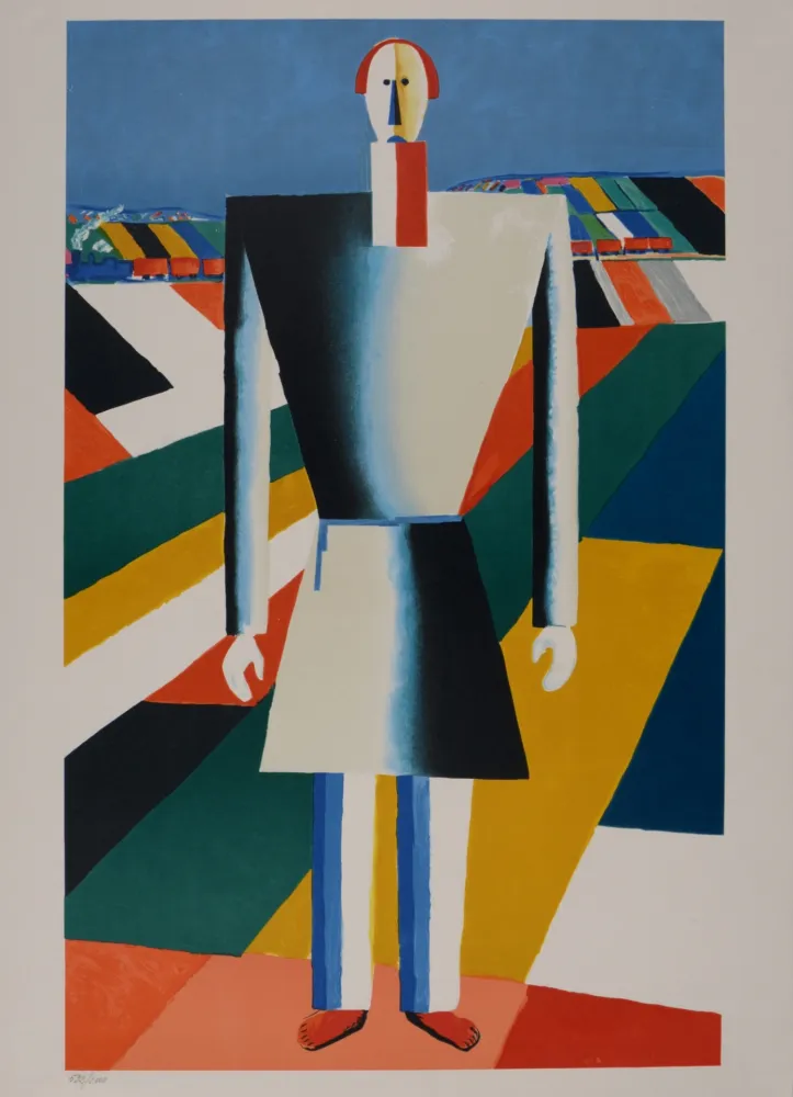 Lithografie Malevitch - Paysan dans un champ, circa 1980