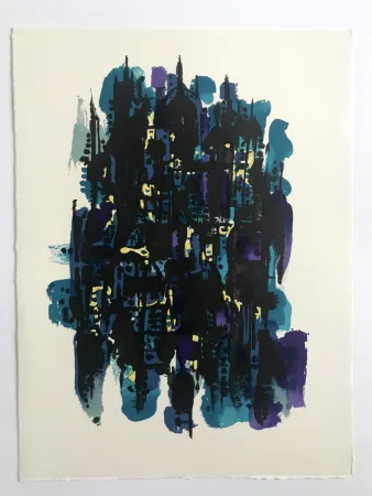 Lithografie Manessier - L'enfant dans la cité des ombres VI : La Montagne Sainte-Geneviève