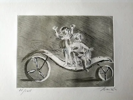 Ets En Aquatint Manzu - Mileto and Giulia in a green carriage