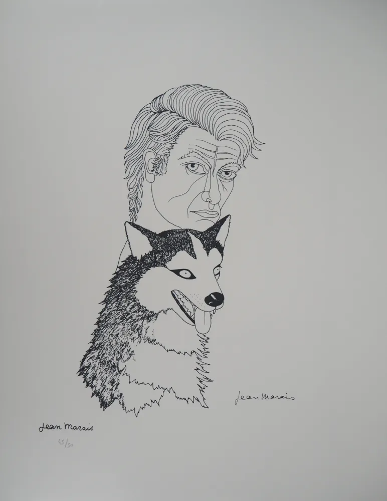 Lithografie Marais  - Autoportrait au Husky