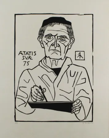 Linosnede Marcks - Selbstbildnis von vorn (Halbfigur)