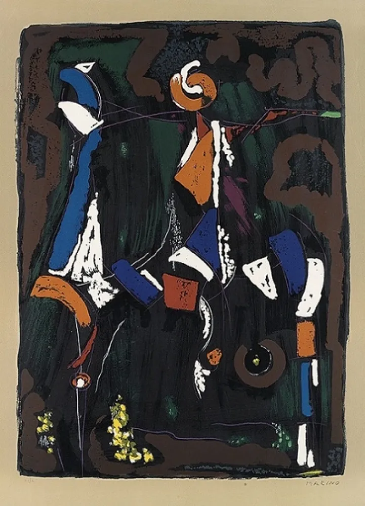 Lithografie Marini - Bunter Reiter II