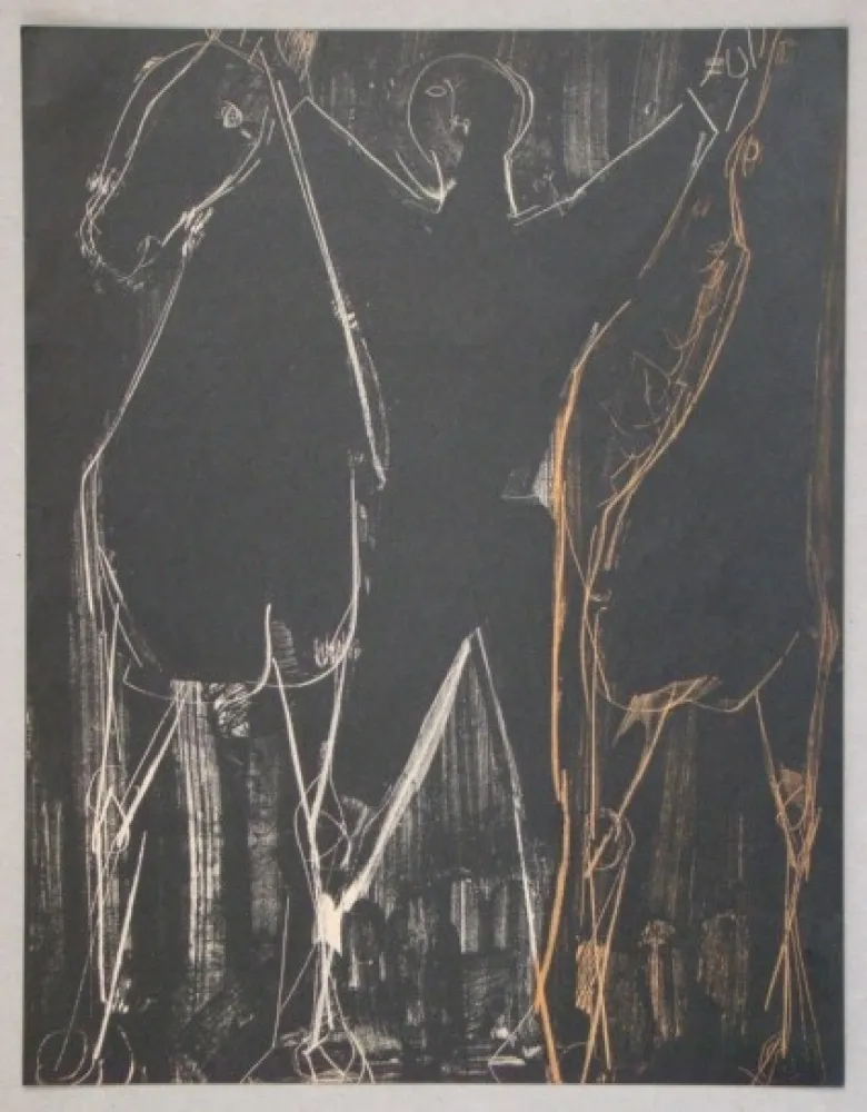 Lithografie Marini - Chevaux et Cavalier