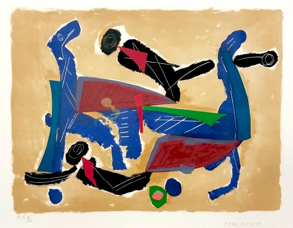 Lithografie Marini - Chevaux et cavaliers