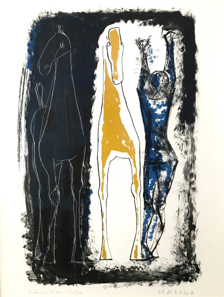 Lithografie Marini - Jongleur et Deux Chevaux