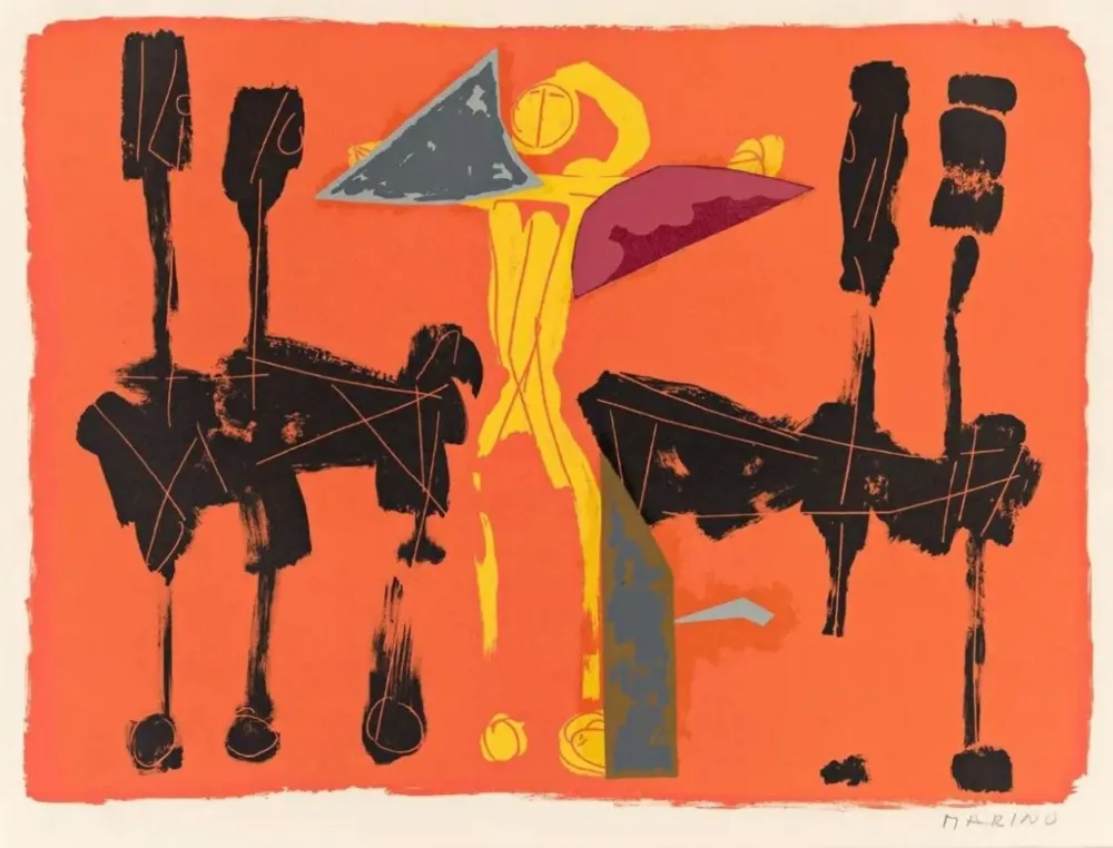 Lithografie Marini - L107 Chevaux Et Cavaliers IV