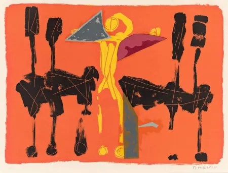 Lithografie Marini - L107 Chevaux Et Cavaliers IV