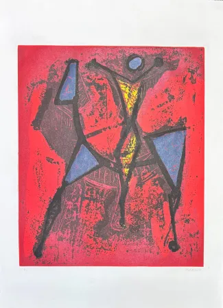 Aquatint Marini - Marino Marini (1901-1980) - CAVALIERE I - Color Aquatint on Goya paper - 1972