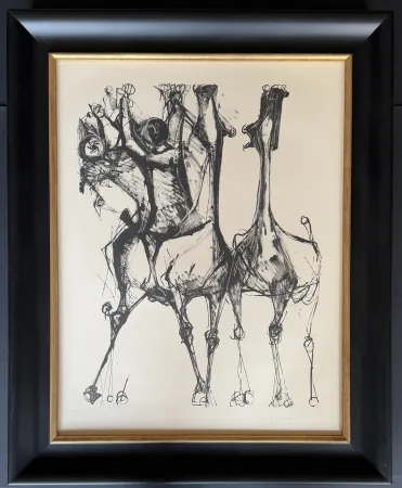 Lithografie Marini - Marino Marini (1901 - 1980) - CAVALIERS ET CHEVAUX, FOND CREME - lithograph on paper - 1952