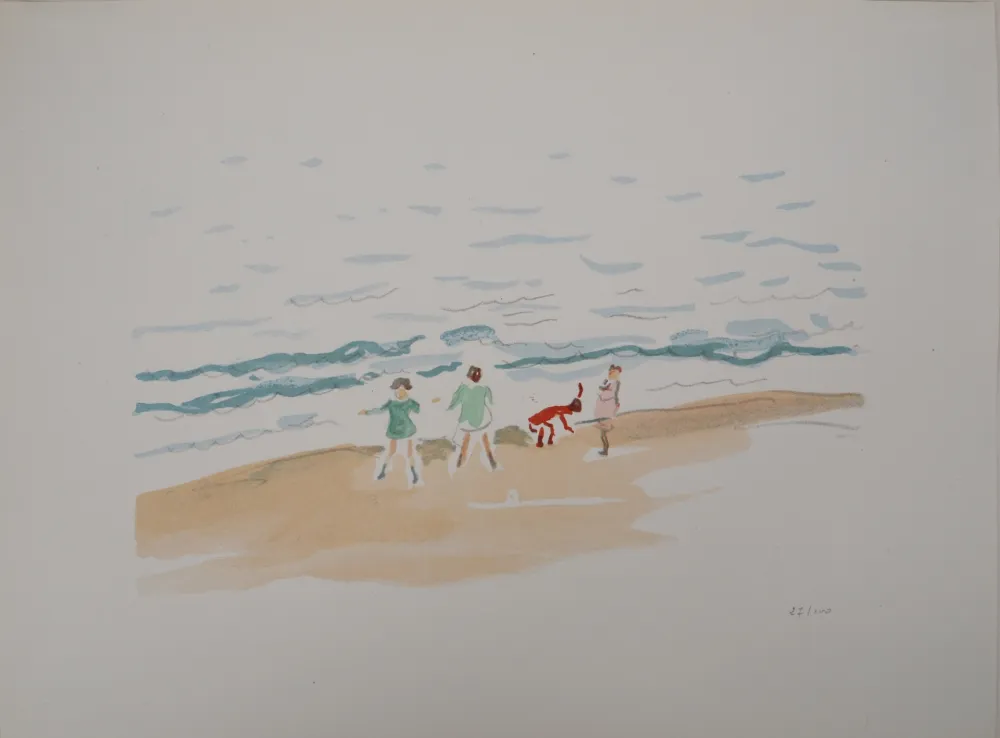 Lithografie Marquet - Les enfants sur la plage 