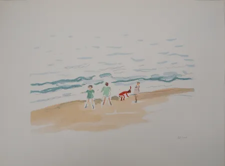 Lithografie Marquet - Les enfants sur la plage 