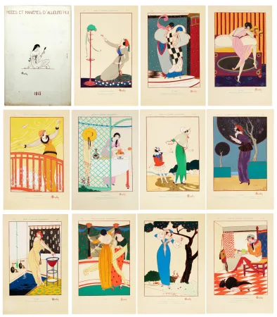 Geïllustreerd Boek Martin - MODES ET MANIÈRES D'AUJOURD'HUI. 1913. Album original des 12 pochoirs.