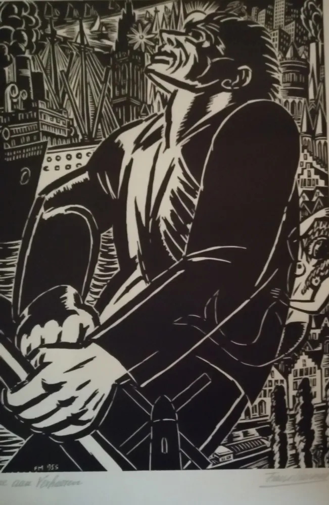 Houtsnede Masereel - Ere aan Verhaeren
