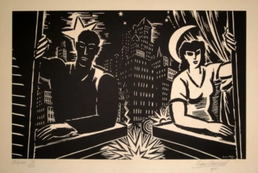 Houtsnede Masereel - Voisins