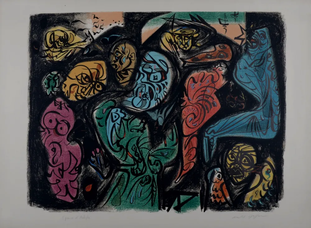 Lithografie Masson - Astres et visages, 1972 - Hand-signed