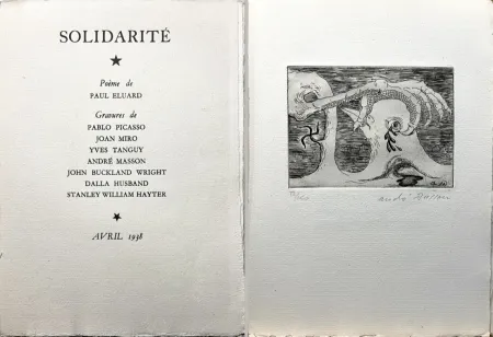 Ets Masson - Paul Eluard. SOLIDARITÉ (avec Miró, Picasso, Tanguy, Masson, Hayter, Husband et Buckland Wright) GLM 1938