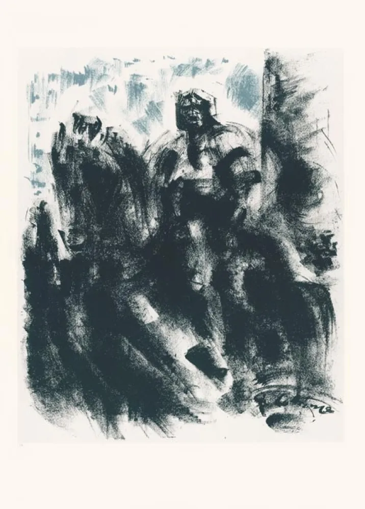 Lithografie Masson - Statue du Colleone, la nuit (Voyage à Venise)
