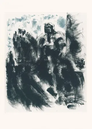 Lithografie Masson - Statue du Colleone, la nuit (Voyage à Venise)