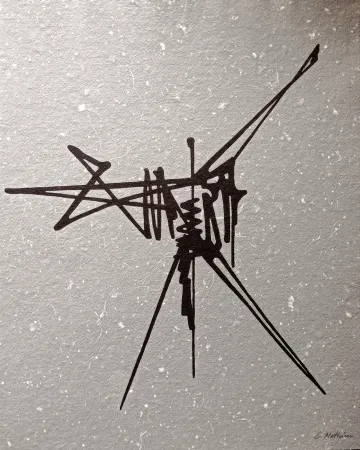 Geen Techniek Mathieu - Abstract Composition, Beautiful Hand signed lithograph, black abstraction on grey background , Hand signed!