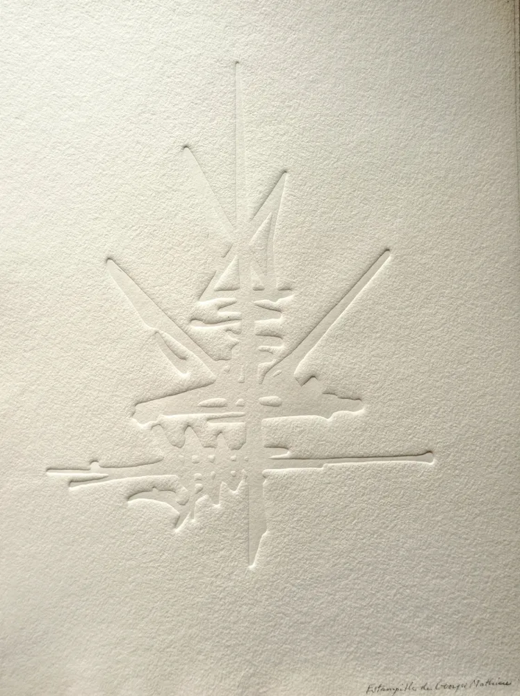 Geen Techniek Mathieu - Georges Mathieu (1921-2012) - Composition abstraite2, Estampille signee a la main 