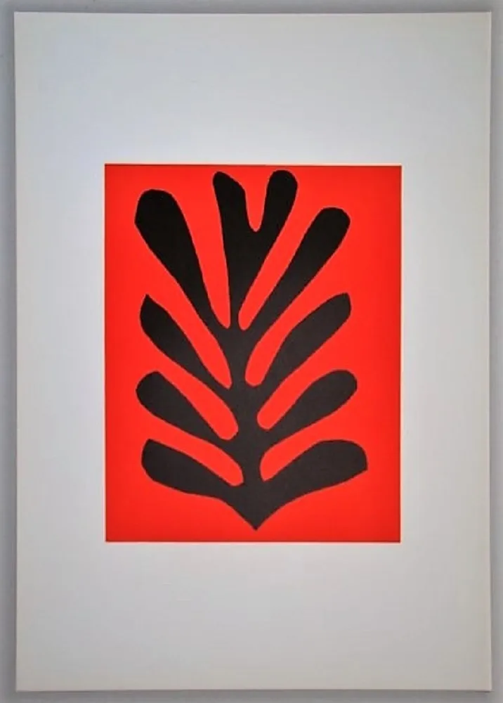 Lithografie Matisse - Feuille sur fond rouge