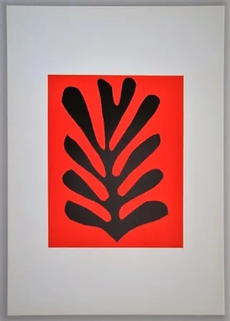 Lithografie Matisse - Feuille sur fond rouge