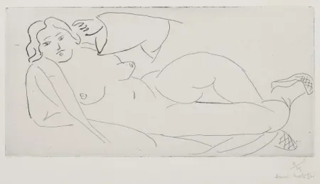 Gravure Matisse - Nu allongé, aux babouches de paille tressée 