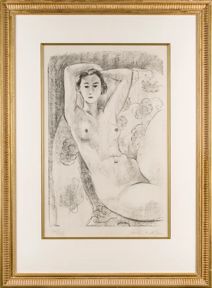 Lithografie Matisse - Nu assis dans un fauteuil au décor fleuri
