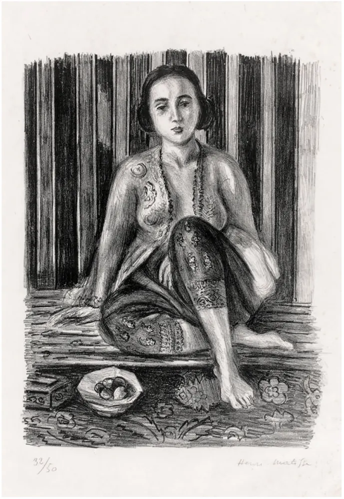 Lithografie Matisse - Odalisque à la coupe de fruits. Lithographie (1925).