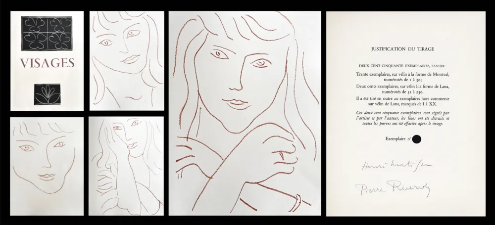Geïllustreerd Boek Matisse - P. Reverdy. VISAGES. 14 lithographies (1946)