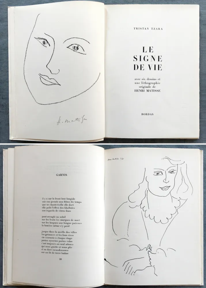Geïllustreerd Boek Matisse - Tristan Tzara : LE SIGNE DE VIE. Une lithographie originale signée d'Henri Matisse (1946)
