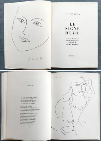 Geïllustreerd Boek Matisse - Tristan Tzara : LE SIGNE DE VIE. Une lithographie originale signée d'Henri Matisse (1946)