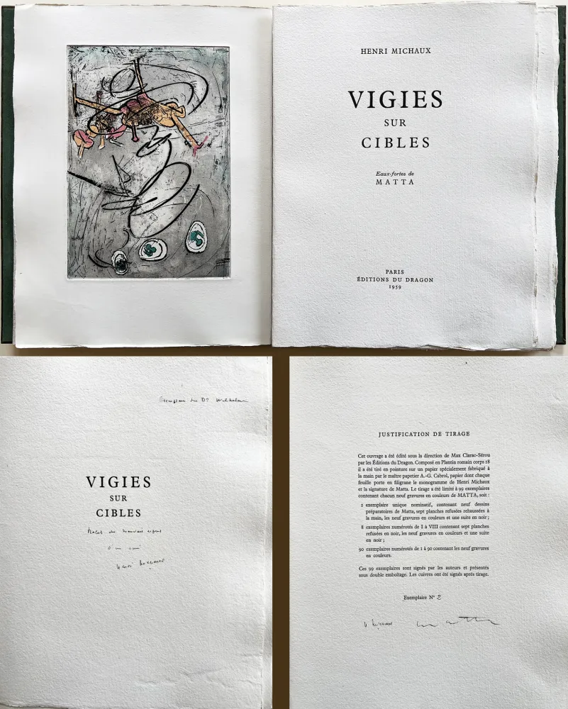 Geïllustreerd Boek Matta - Henri Michaux : VIGIES SUR CIBLES. 9 gravures. Avec une dédicace autographe de Michaux.