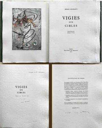 Geïllustreerd Boek Matta - Henri Michaux : VIGIES SUR CIBLES. 9 gravures. Avec une dédicace autographe de Michaux.